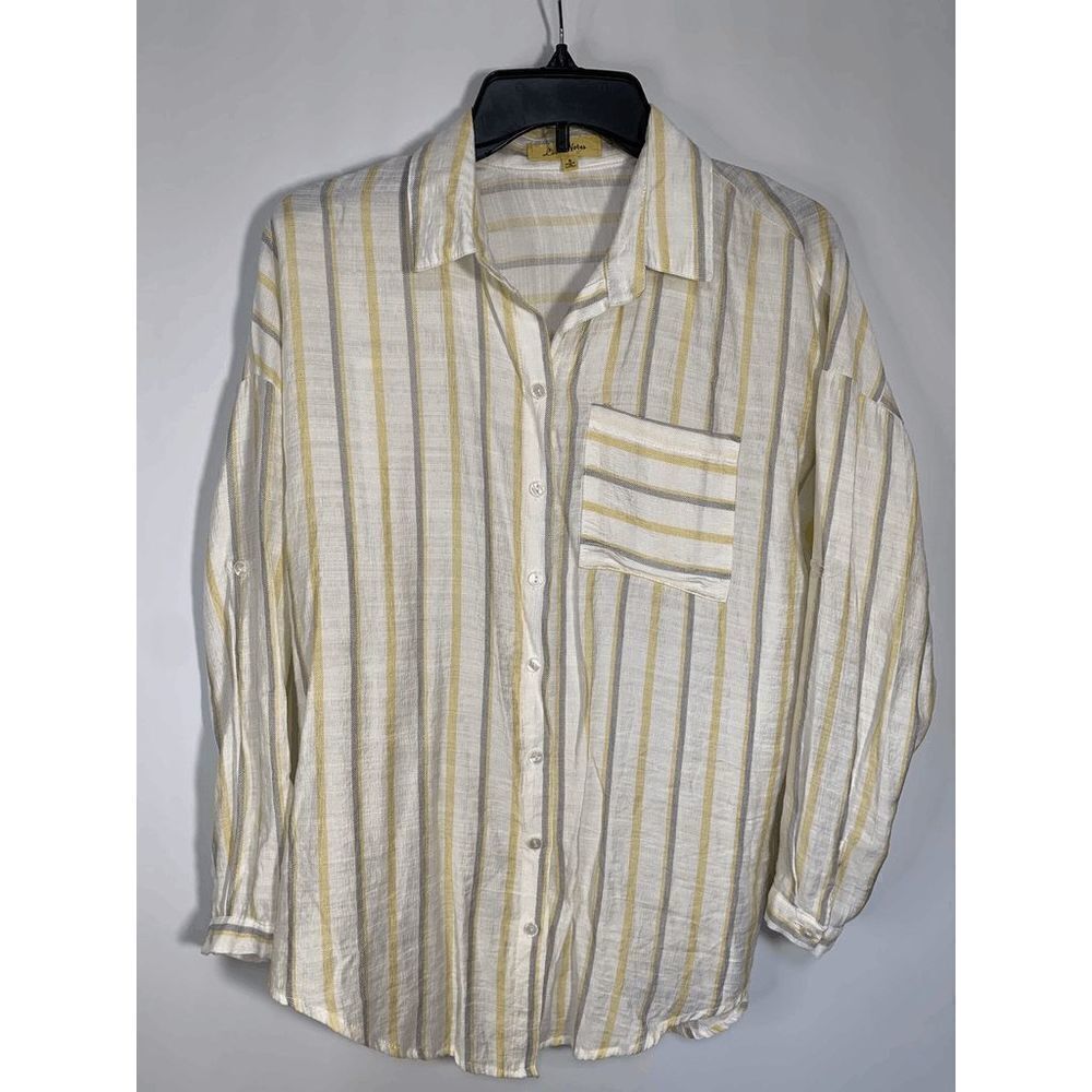 Love Notes Women’s Striped Button Down Long Sleeve Linen Shirt Multicolor Small